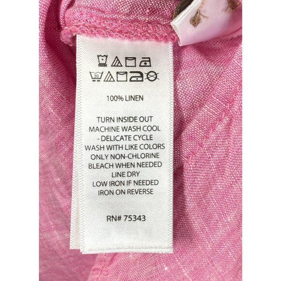 Cynthia Rowley 100% Linen Top Pink 1X Pullover Roll Tab Sleeve Coastal Lagenlook - Picture 11 of 11